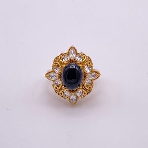 Black Spinel and Lab Created Diamond Ring, GbD; Size 6.75